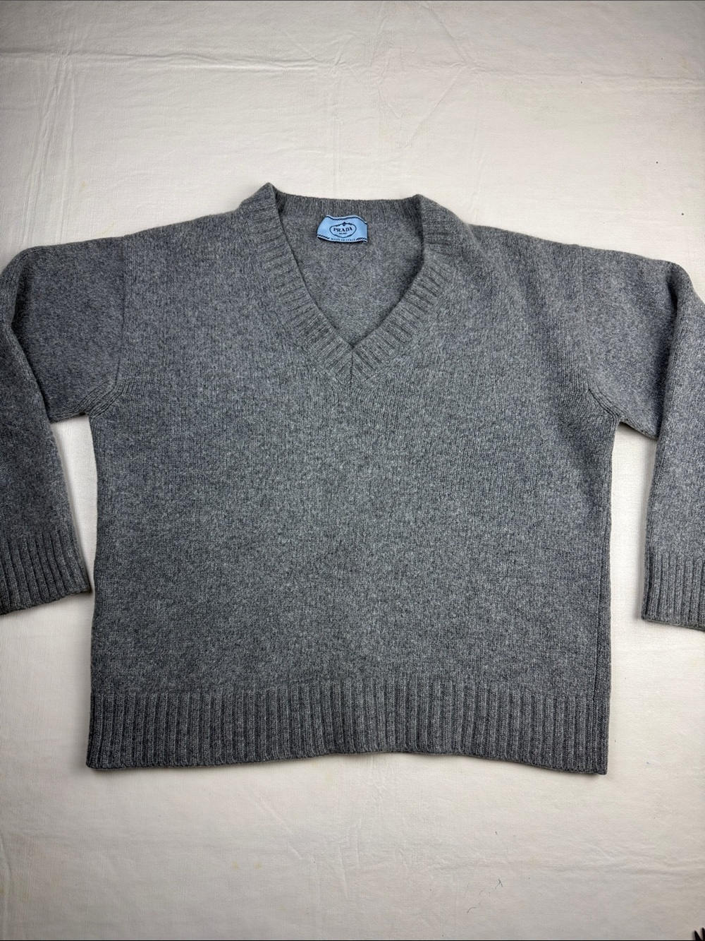 Prada Women's Boxy Gray V-Neck Wool Sweater Size 40